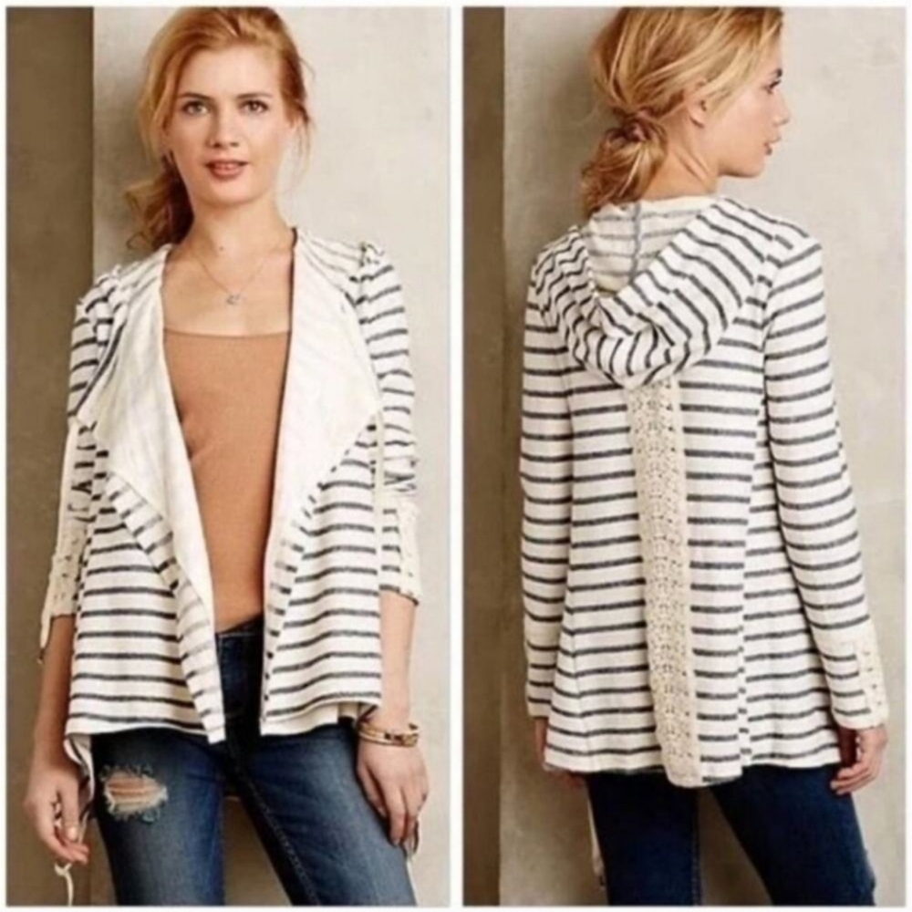 Anthropologie Saturday Sunday Hooded Lace Sweater, Size XS